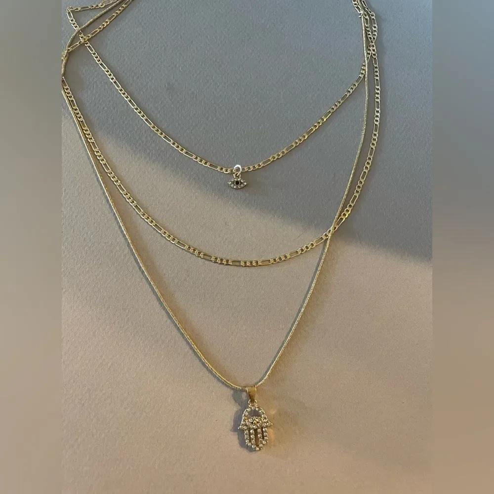 Gold Triple-Layer Hamsa Necklace N1333 - Picture 5 of 5